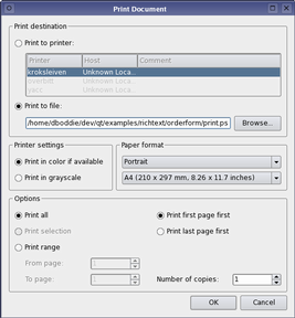 Screenshot of a Plastique style printer dialog